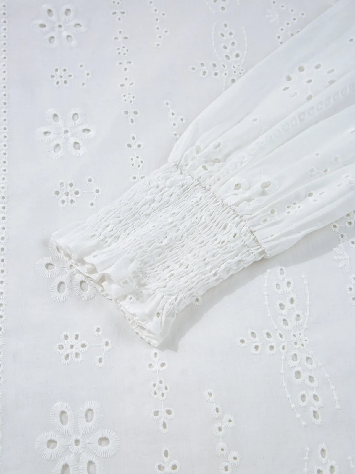 Eyelet Long Sleeve Blouse with Elastic Cuffs