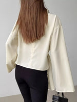 Ruched Mock Neck Long Sleeve Blosue