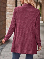 Ribbed Knit Open Front Cardigan with Pockets