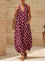 Polka Dot V-Neck Sleeveless Maxi Dress