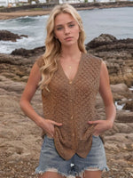 Button Down Eyelet V-Neck Sweater Vest