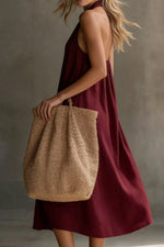 Casual Halter Neck Pocket Midi Dress