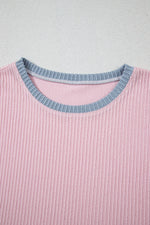 Contrast Round Neck Top and Pants Set