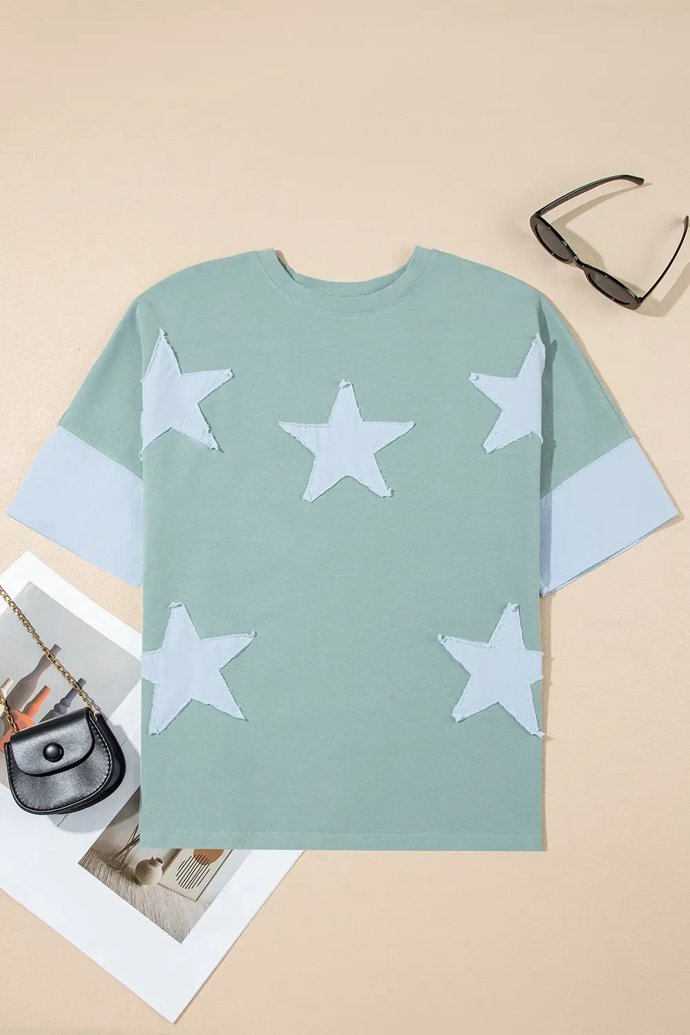 Frayed Denim Star Patched Oversize T Shirt