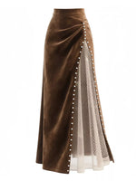 Pearl Trim Slit Maxi Skirt