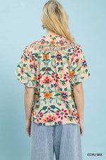 Umgee Folk Art Print Top with Smocked Detail