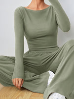Casual Long Sleeve Top & Wide Leg Pants Set