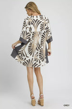 Umgee Abstract Print Kimono Sleeve Mini Dress