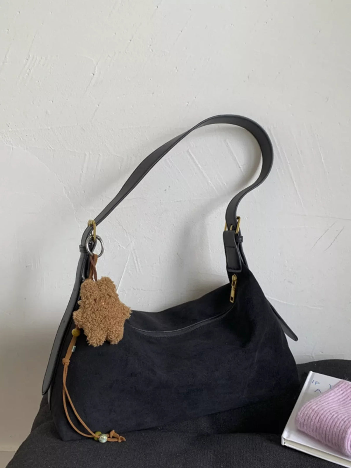 Solid Color Suede Hobo Crossbody Bag