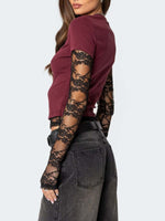 Lace Sleeve Fitted T-Shirt