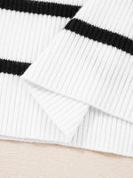 Scalloped Trim U Neck Striped Ribbed Slim Knit Top