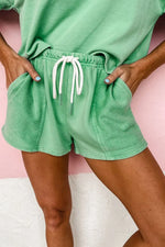 V-Neck Short Sleeve Loose Top and Drawstring Shorts Set