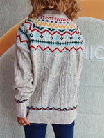 Cable-Knit Mock Neck Long Sleeve Sweater