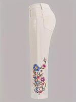 Embroidered Floral Wide-Leg Jeans