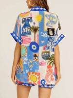 Printed Button-Down Shirt and Shorts Set