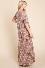 BOMBOM Printed Shirred Maxi Dress