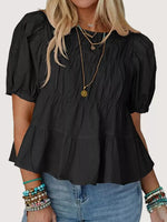Ruched Tiered Puff Sleeve Blouse
