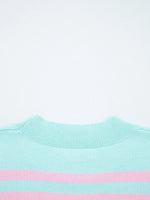 Multicolour Striped Knit Ribbed Trim Boxy Fit Cropped Sweater