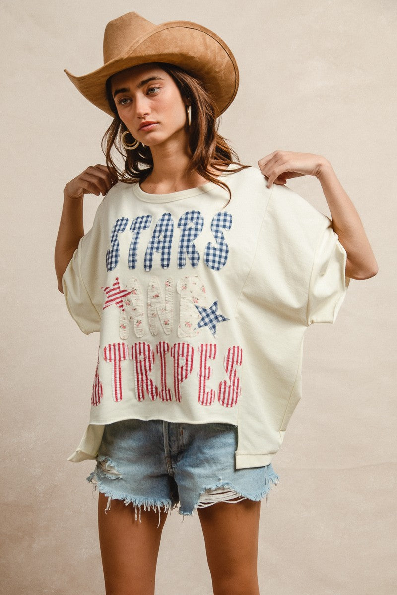 BiBi Mix And Match Stars And Stripes Patchwork Short Sleeve T-Shirt