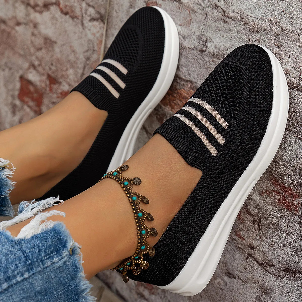 Mesh Round Toe Platform Slip-Ons