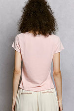 POL Round Neck Short Sleeve Crop T-Shirt with Lace Trim