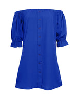 Off Shoulder Button Down Mini Shirt Dress
