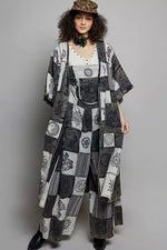 POL Open Front Printed Patchwork Longline Cardigan