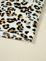 Leopard Print Contrast Striped V Neck Blouse
