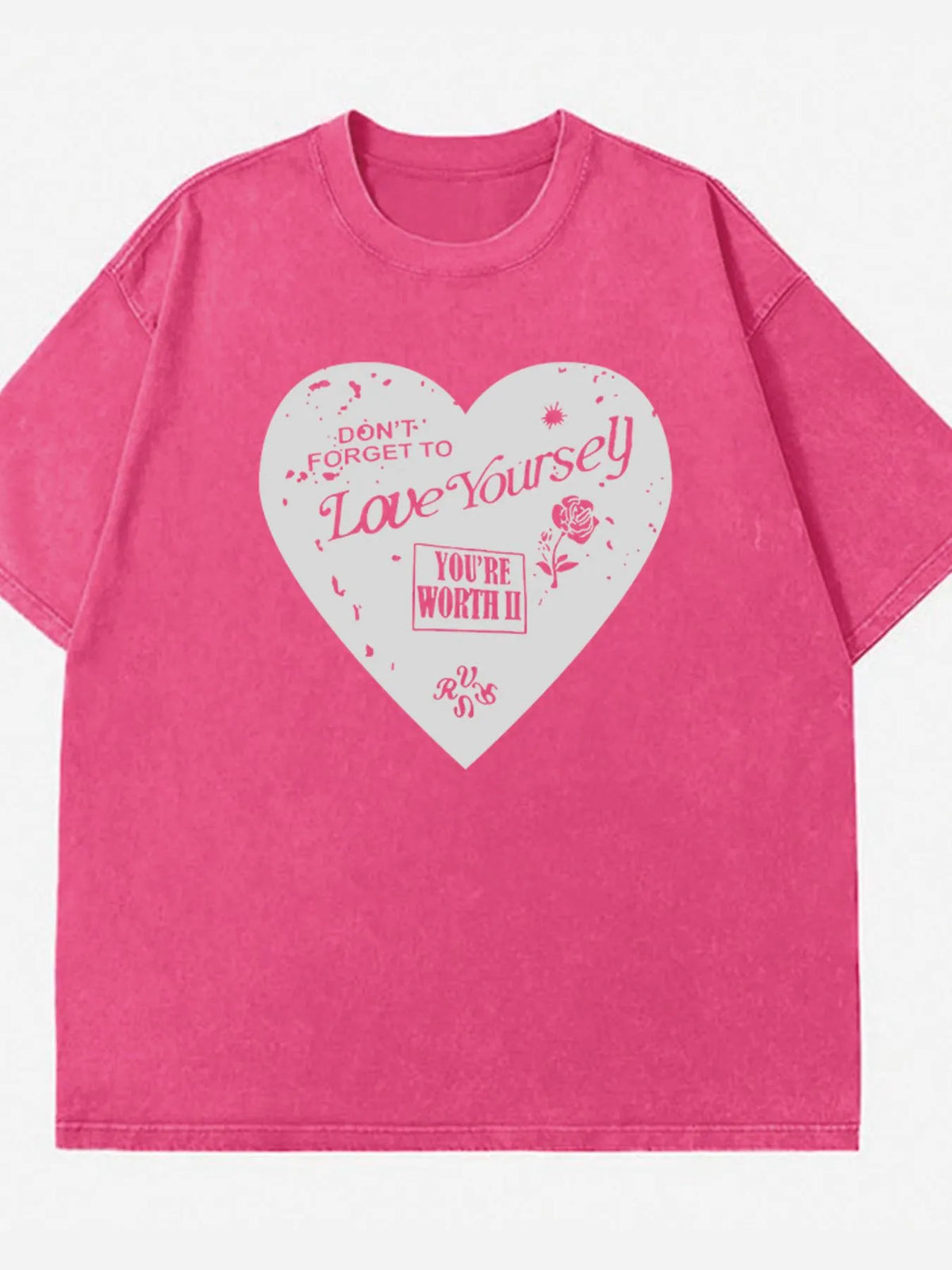 Heart Round Neck Short Sleeve T-Shirt