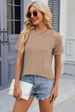 Openwork Round Neck Short Sleeve T-Shirt