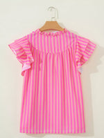 Stripe Split Neck Ruffled Summer Blouse