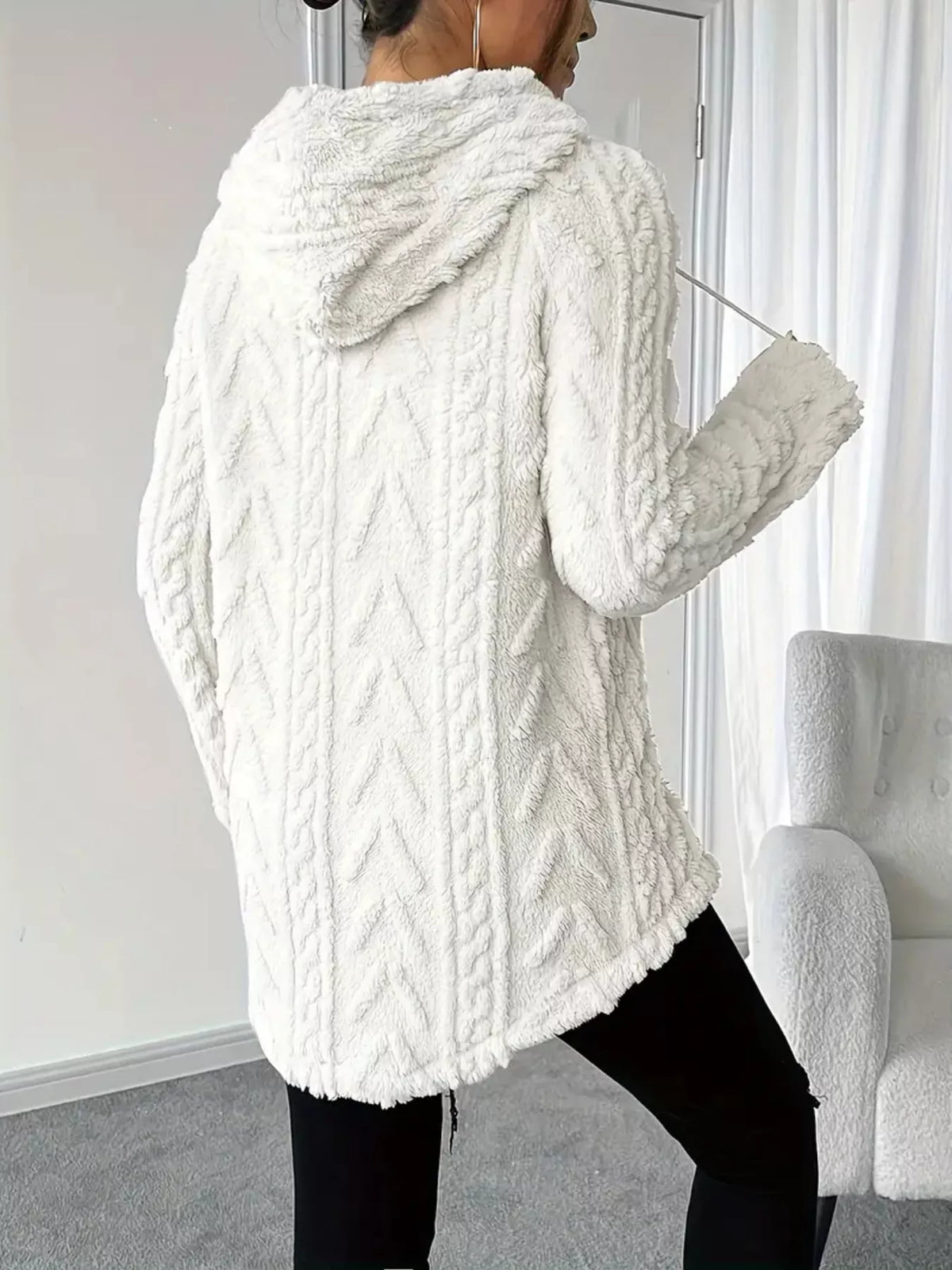Cozy Textured Drawstring Fleece Hoodie