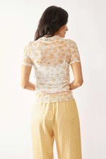 Davi & Dani Loose Turtle Neck Lace Mesh Lace Sheer Top