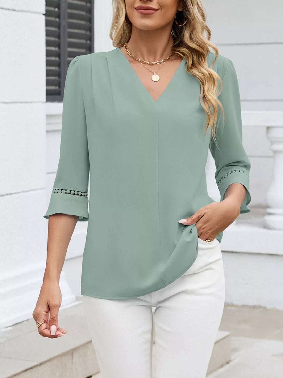 V-Neck 3/4 Sleeve Blouse
