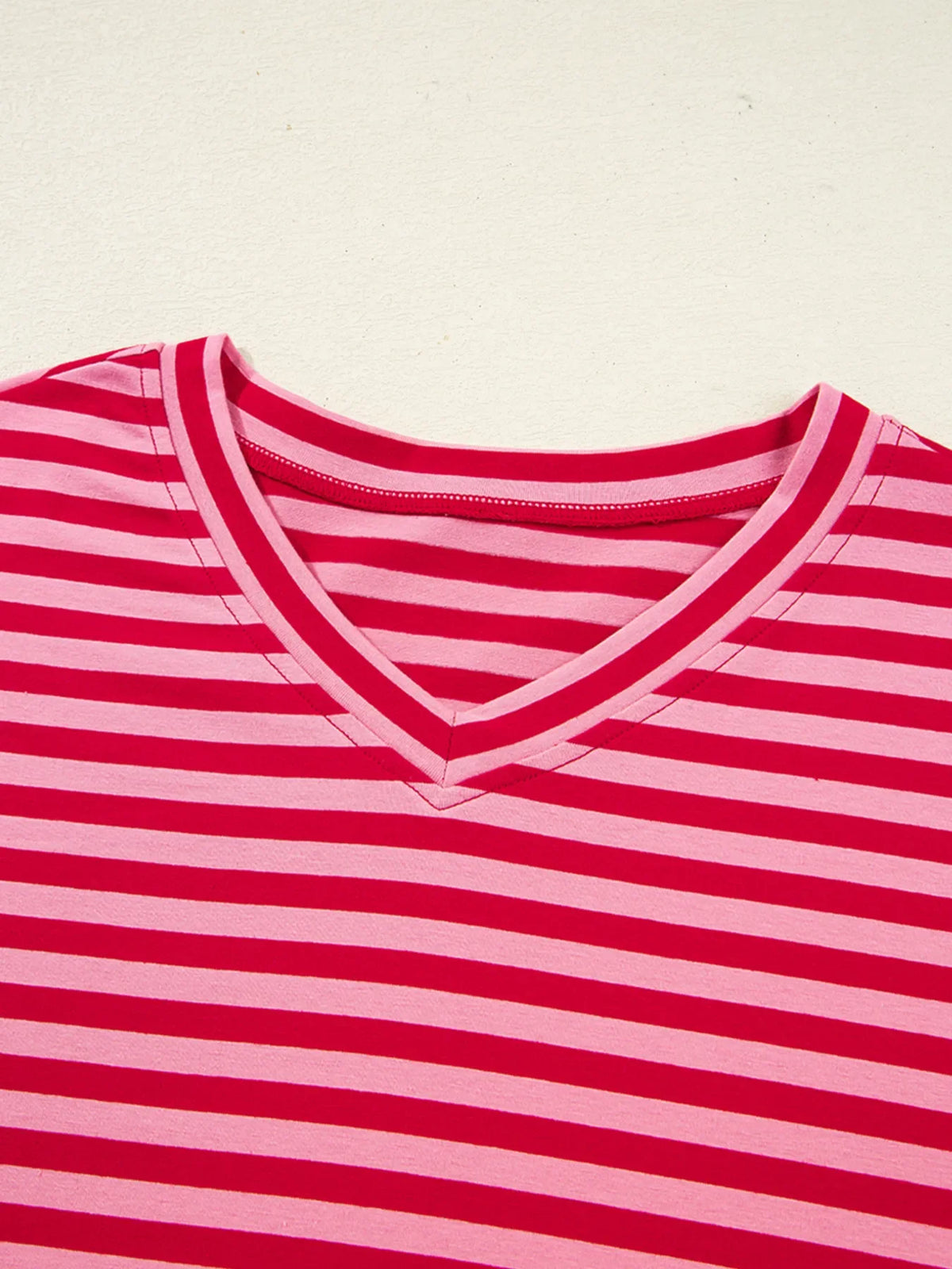 Contrast Striped Drop Shoulder V Neck Top