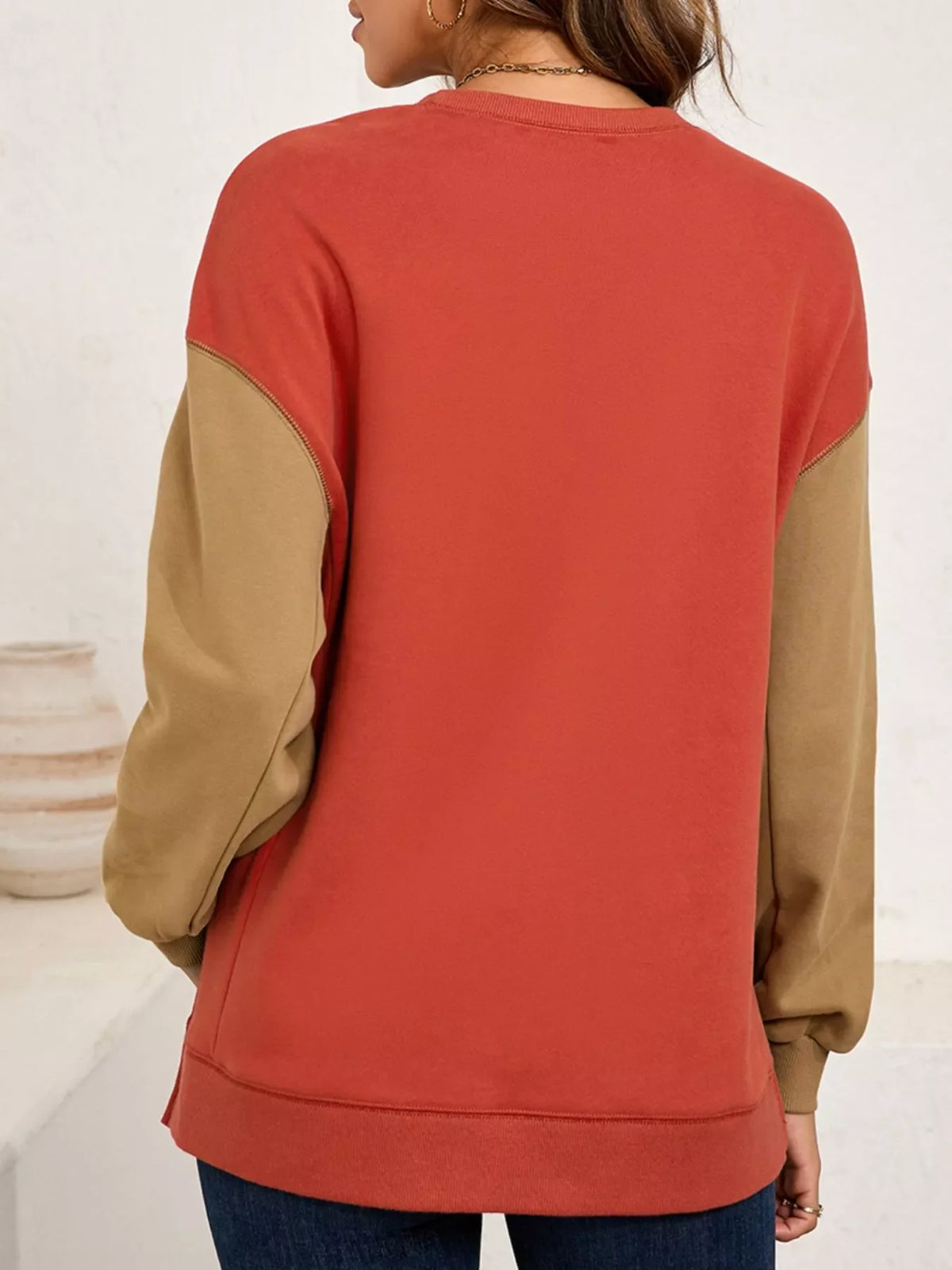 Halloween Glitter Ghost Patched Pattern Color Block Sweatshirt