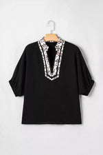 Leopard Accent Notched Neck Plus Size Short Sleeve Top