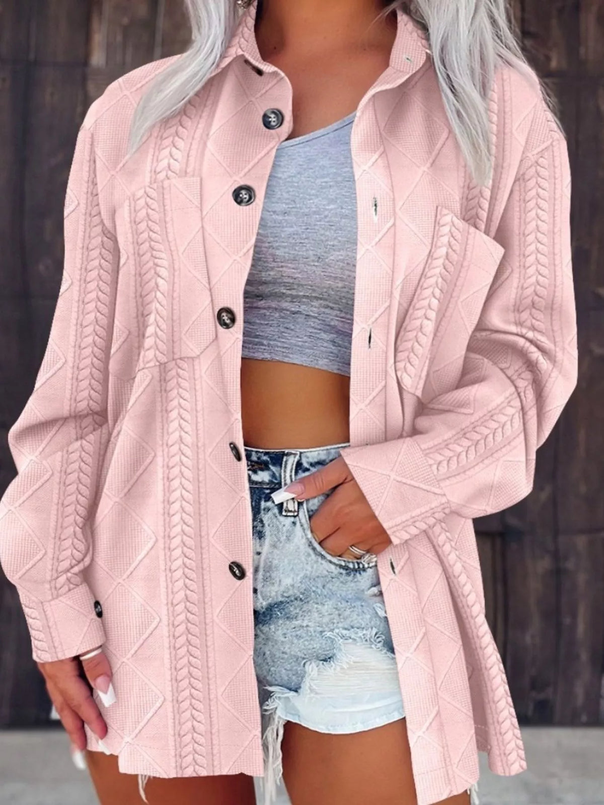 Button Up Long Sleeve Knit Outerwear