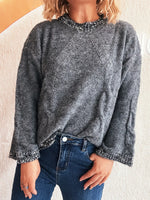 Contrast Trim Detail Round Neck Sweater