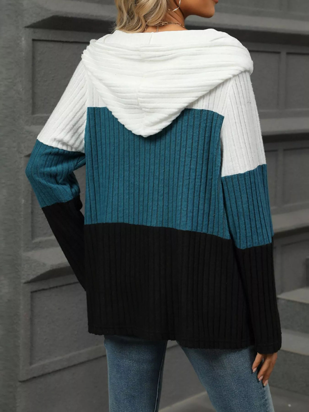 Color Block Half Zip Hooded Top