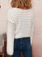 Crochet Round Neck Dropped Shoulder Sweater