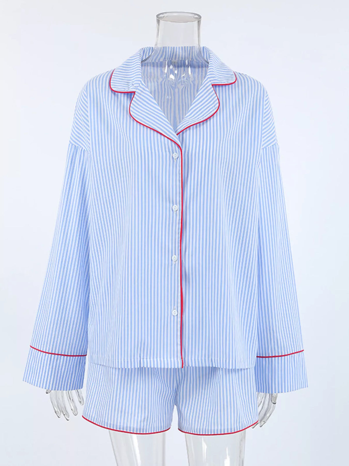Striped Button Up Shirt and Shorts Lounge Set