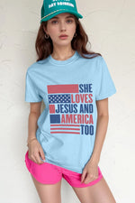 Patriotic US Flag Round Neck Short Sleeve T-Shirt