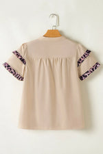 Leopard Frill Short Sleeve Blouse