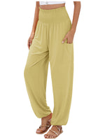 Full Size Smocked Waist Harem Pants with Pockets Plus Size