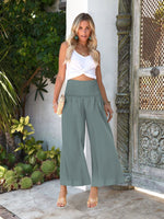 Wide-Leg Smocked Waist Pants