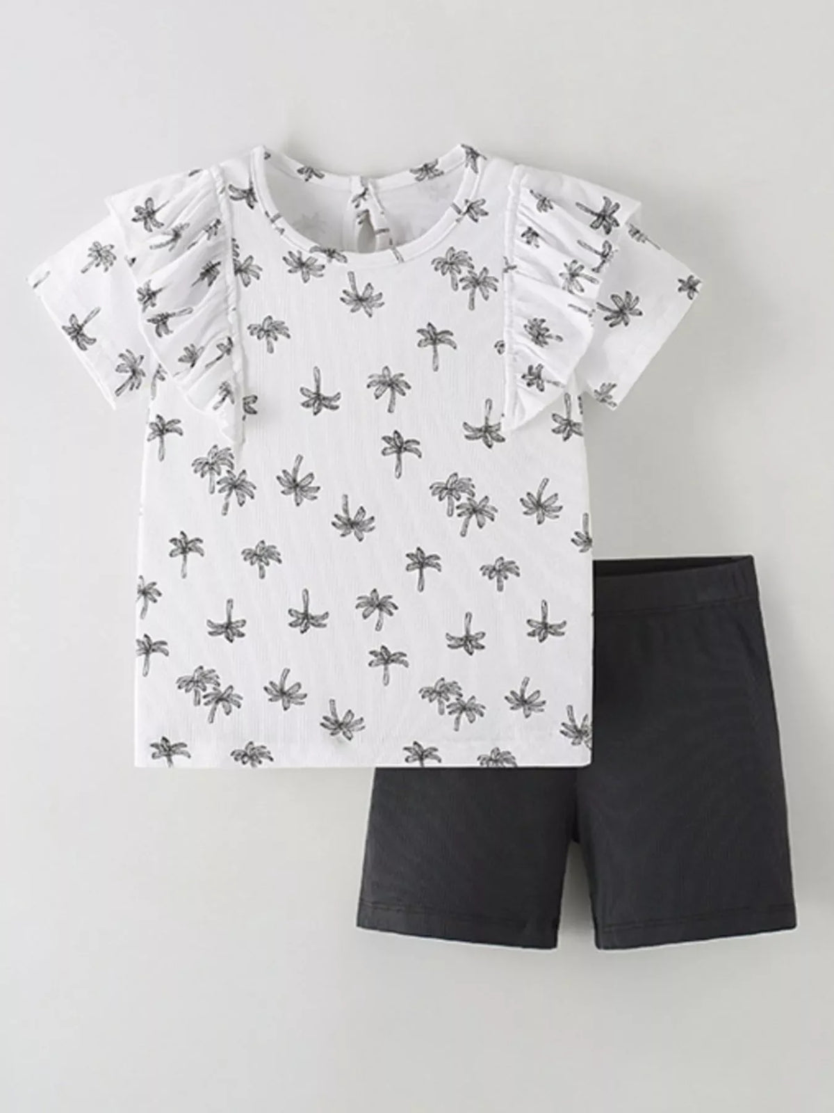 Children's Tropical Print Ruffle Sleeve Top & Shorts Set