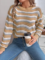 Striped Round Neck Long Sleeve Sweater