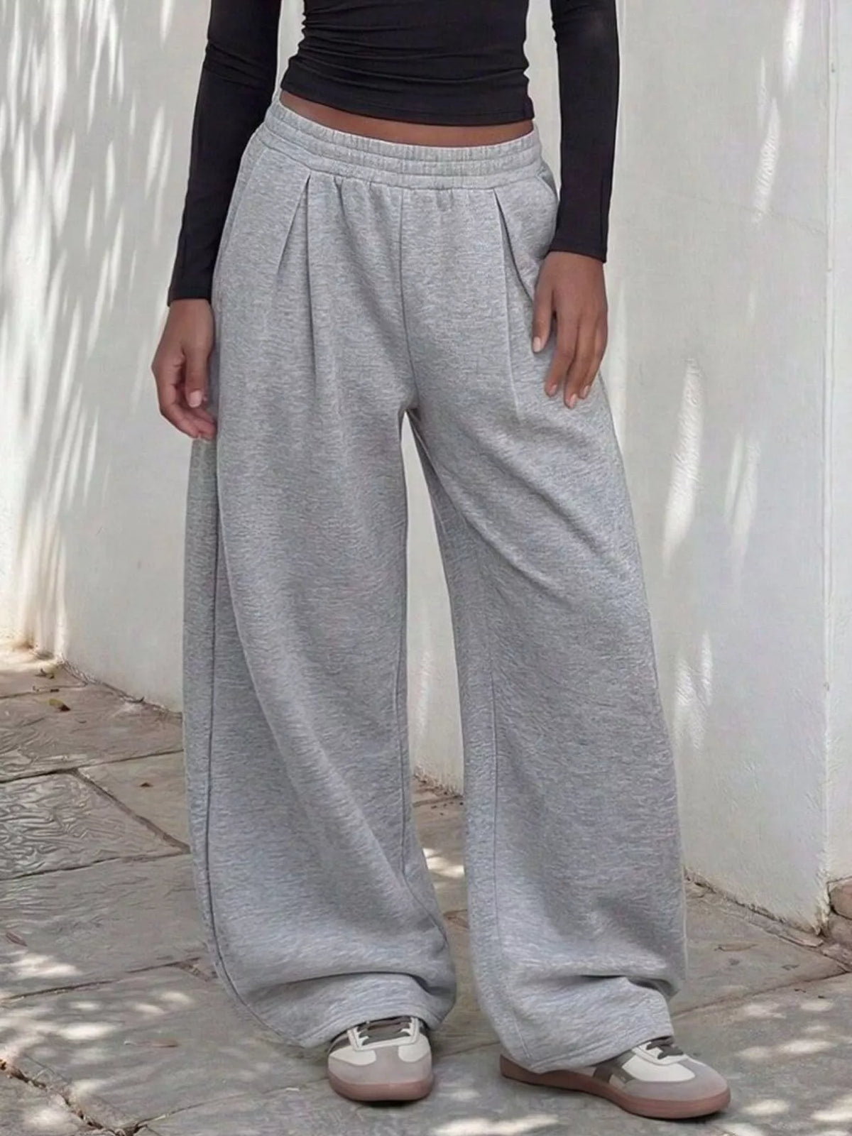 Elastic Waist Wide-Leg Sweatpants