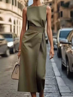 Round Neck Sleeveless Midi Dress